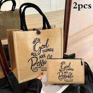 "With God All Things Are Possible" Tote Bag with Inner Pocket & Zipper Clutch (S